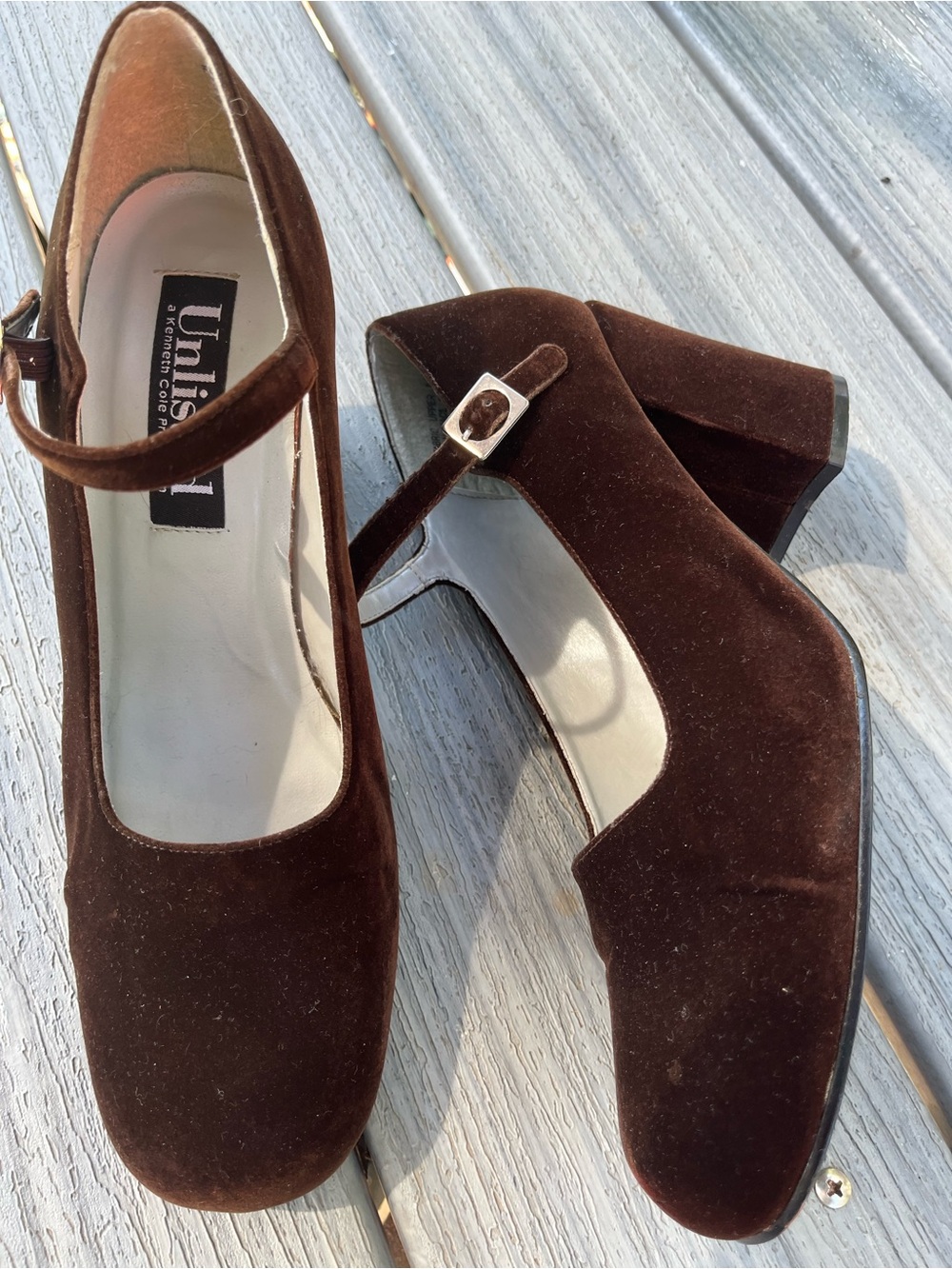Unlisted Brand Brown Faux Velvet Mary Jane Block Heels Y2K Loafers 10